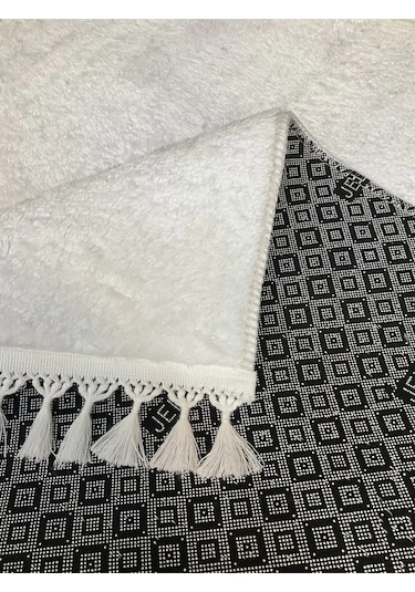 Puffy Gri Oval Örgü Saçaklı Peluş Yumuşacık Yıkanabilir Kaymaz Taban Halı Salon Oturma Odası Beyaz