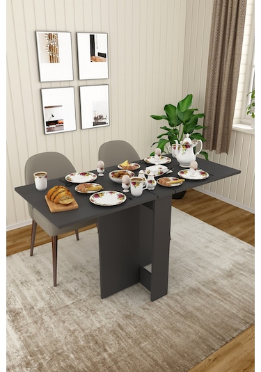 Asra Trend Katlanır Mutfak Yemek Masası KM-32 %100 MDF Akıllı Çalışma Masası Antrasit