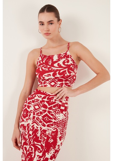 Lela Slim Fit Ip Askılı Yırtmaçlı Midi Alt-Üst Bayan Takım 5865726 Bordo