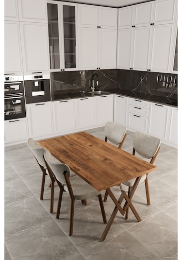 Elma 4 Kişilik Mutfak Yemek Masa Takımı Krem