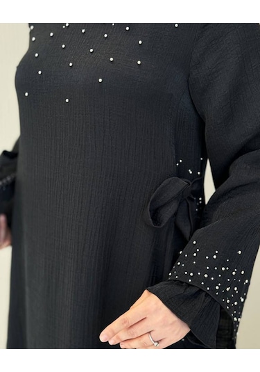 Taş İşleme Detaylı Sparklin Kumaş Abiye Elbise Siyah