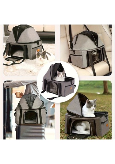 Honeybeeshop Gray Burgeonnest Geniş Kedi Taşıyıcı 15 Lb Büyük Kedi Köpek Seyahat Çantası Açılır Tavanlı