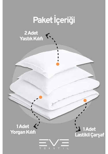 Eve Tekstil %100 Pamuk Ranforce Çarşaflı Yastık Ve Yorgan Kılıflı Çift Kişilik Nevresim Takımı 200x220 Cm Beyaz