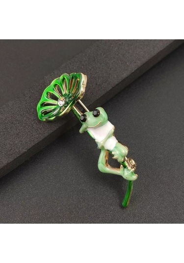 Villovatik Çatırtı Broşu Şemsiyeli Kurbağa 177097305 Altın Rengi