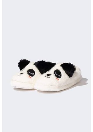 Defacto Kız Çocuk Panda Temalı Kalın Taban Ev Terliği D3439A824WNWT1 Beyaz