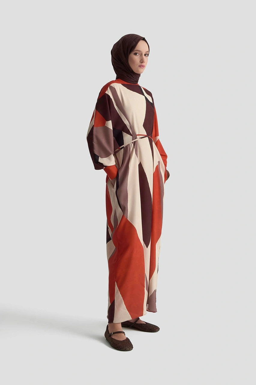 Armine Çapraz Bağlamalı Desenli Elbise 25k9101 Kiremit Kiremit