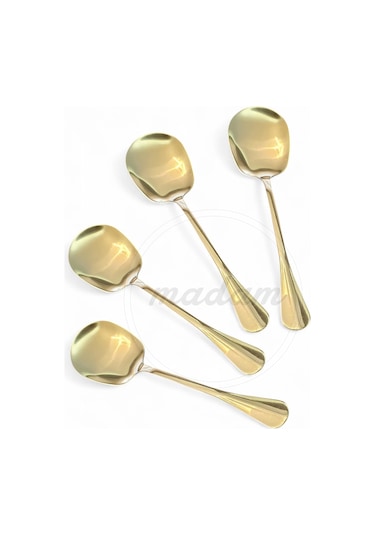 Madamev 4'lü Gold Servis Kaşığı Paslanmaz Çelik Lüx Salata Börek Pasta Fırın Tavuk Patates Servis Ka