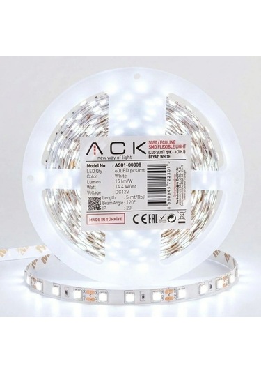 Buffer Beyaz Led Şerit 5m 60 Led/m 12v 14.4w Güçlü 3 Çipli Işık Şerit Led