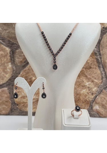Elmas Montür Rosegold Su Yolu Damla Gümüş Set Takım Rose Gold