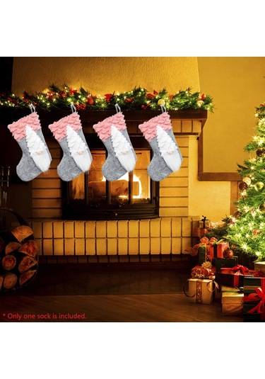 Geeroyoo Pembe Noel Çorabı, Cüce Figürlü Hediye Torbası, Dekoratif Noel Aksesuarı, 23x12cm Boyutunda