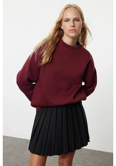 Kazax 3 İplik Şardonlu Bisiklet Yaka Sweatshirt Bordo Bordo