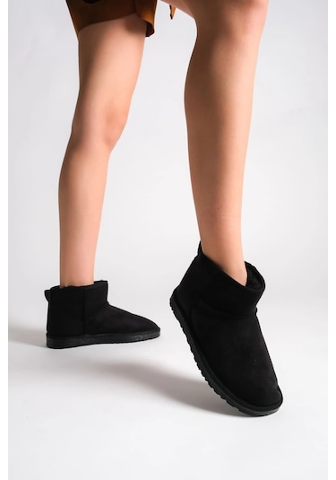 Jolıe Bağcıksız Düz Taban İçi Kürklü Kısa Süet Kadın Bot Sst - Siyah Siyah