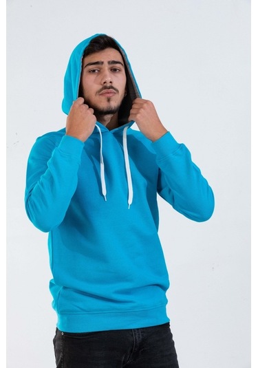 Ünisex Turkuaz Kapşonlu Sweatshırt Turkuaz