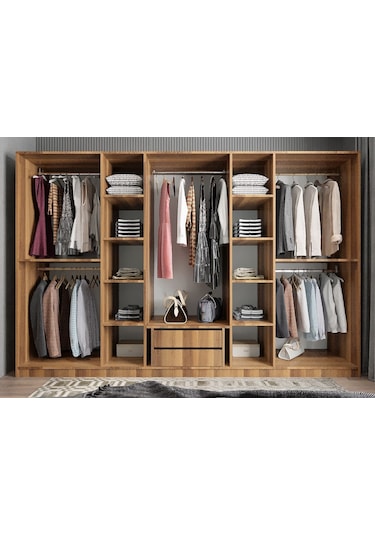Başak 8 Kapaklı Dolap Gardırop Ceviz - Montaj Dahil