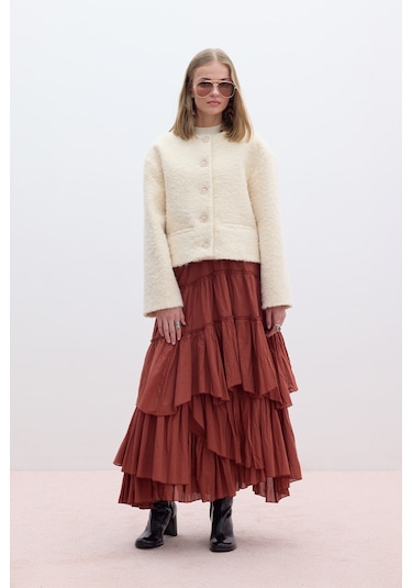 Katlı Boho Vual Etek Kiremit Kiremit