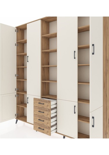 Arges Dolap 17 Raflı 4 Çekmeceli 8 Kapaklı 220x30x243 Çam-aytaşı/çam Aytası/atlas Çam