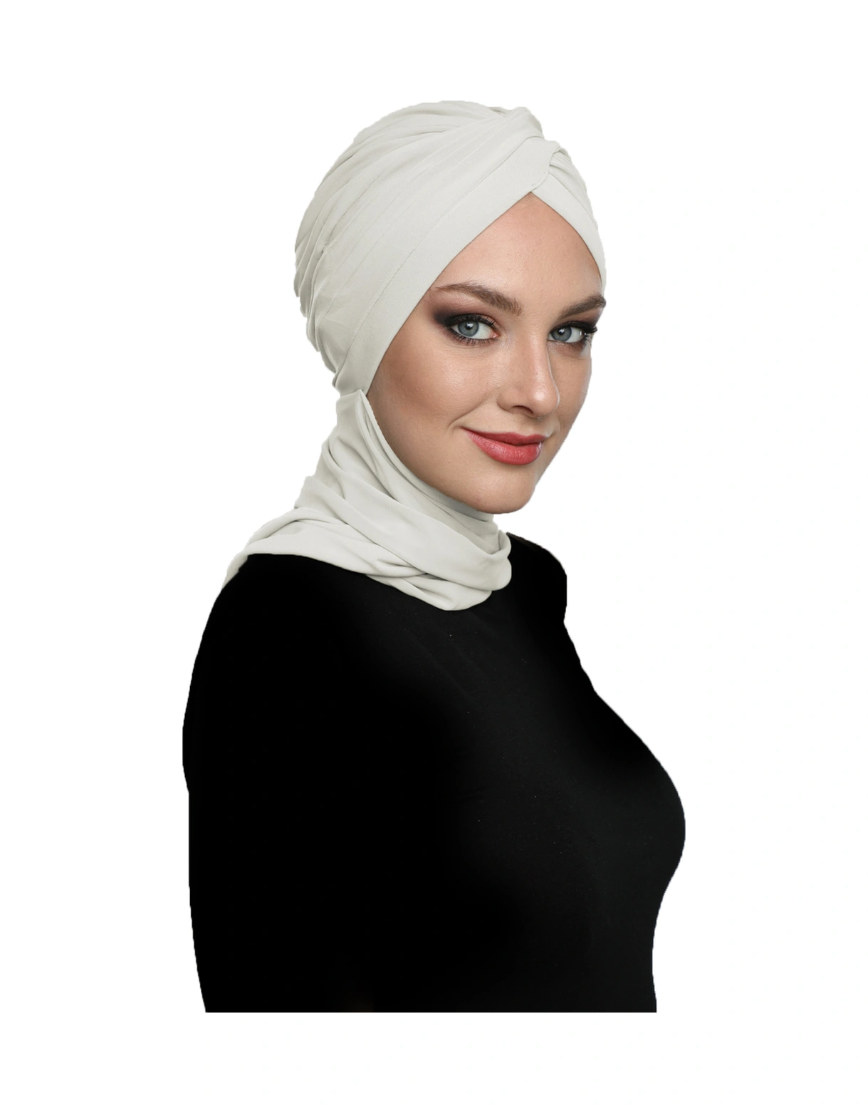 Çapraz W Atkılı Krem Hazır Türban Tesettür Bone Krem