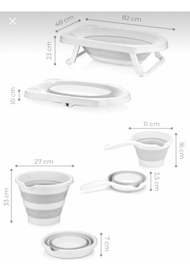 4'lü Gri Katlanır Banyo Seti Çocuk Bebek Banyo Katlanabilir Küvet
