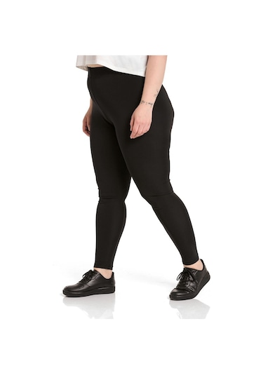 Büyük Beden Beli Lastikli Bilek Hizasında Siyah Bayan Tayt