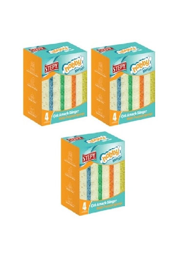 Stepy Çok Amaçlı Mercan Sünger Düz 4 Lü X 3 Paket