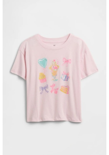 Gap Kız Çocuk Oversized Grafik Baskılı Açık Pembe T-shirt-14924