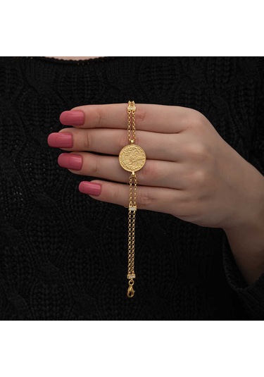 Blackcraft 925 Ayar Gümüş Gold Kaplama Tuğralı Kadın Bileklik Bc-e3c9de