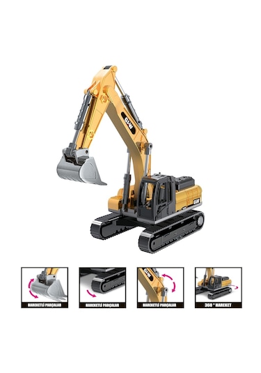 Diecast Oyuncak Metal İnşaat Araçları,iş Makineleri Seti Kepçe Bulldozer Forklift 4'lü Set Kutulu Sarı