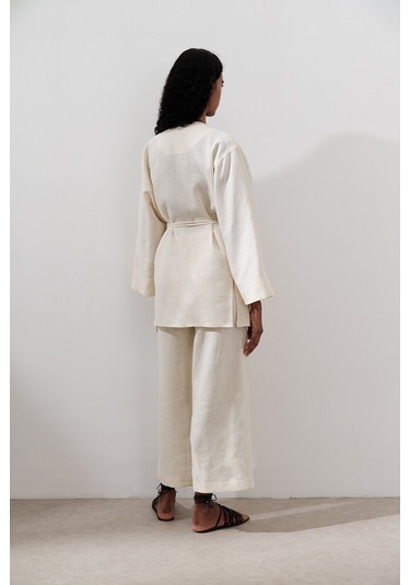Keten Kruvaze Kapama Kimono Vanilya Vanilya