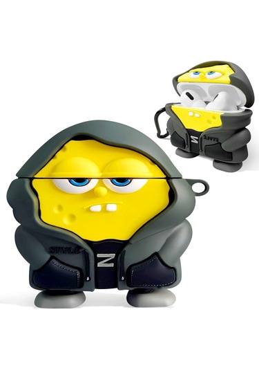 Apple Airpods Pro 3. Nesil 2025 Uyumlu Figürlü Silikon Kılıf Anahtarlıklı Kılıf Sarı - Füme