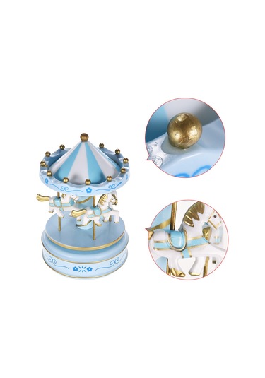 Mufunye Mavi Mekanik Müzik Kutusu - Çarkıfelek Desenli, Sürekli Döner Atlar Ve Güzeldi R Klasik Melodi Melodi Rastgele Mavi