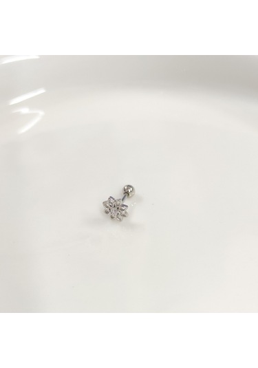Yıldız Çiçek Gümüş Tragus Pıercıng - Rodyum Beyaz Beyaz