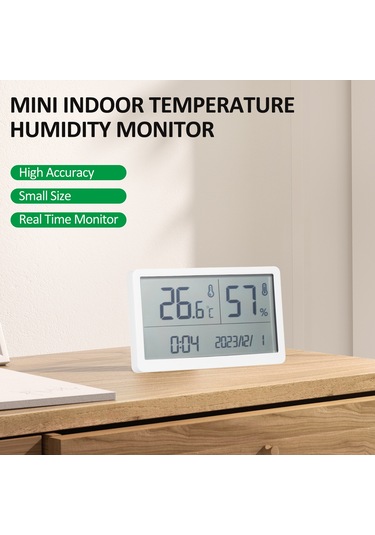 Youtek Ev İçi Evcil Kullanıma Yüksek Hassasiyetli Lcd Ekranlı Sıcaklık Ve Nem Ölçer - Beyaz Cr2032 Pil İle Teslim Beyaz