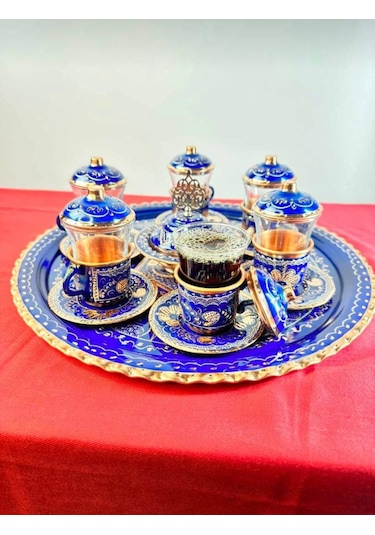 6lı Bakır Fincan Takımı Ve Lokumluk Tepsili