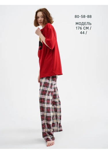 Sunnydress Official Oversize Pamuklu Pijama Pantolonlu Kedi Desenli 279638356 Bordo