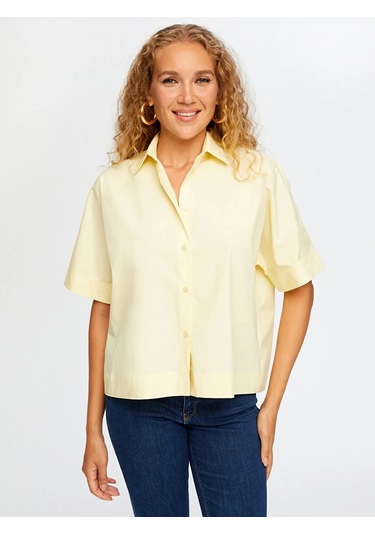 Faik Sönmez Kısa Kol Rahat Form Poplin Kadın Gömlek W26gml003 Sarı