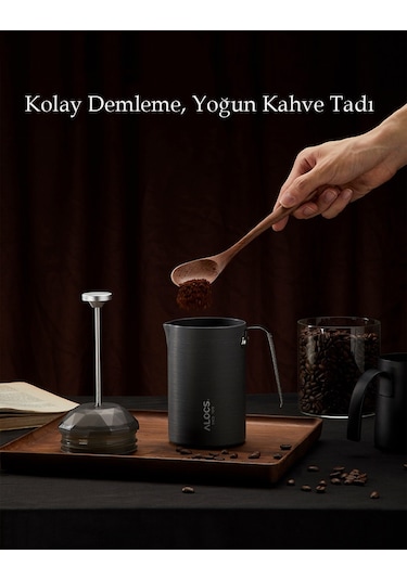Alocs Paslanmaz Çelik French Press 600 Ml Gri