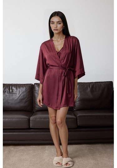 Defacto Regular Fit Wrap Yaka Saten Sabahlık-fall İn Love G1672ax25aubr210 Bordo-br210
