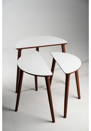 Roma 3'lü Zigon Sehpa %100 Mdf Yarım Ay Beyaz