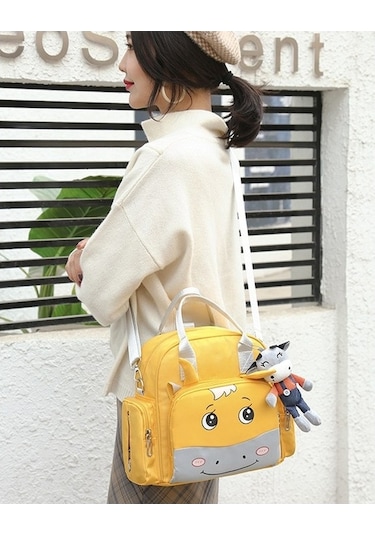 Didadodo Dinosaurs Desenli Askılı Çanta - Sarı Altın, Anne Bebek Kombin Altın