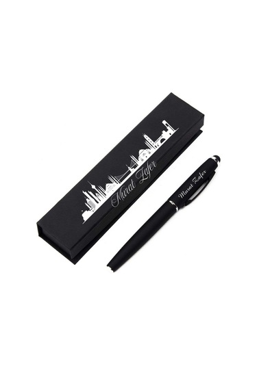 Kişiye Özel İstnabul Tasarımlı Hediye Kutulu Tükenmez Rubber Kalem Siyah