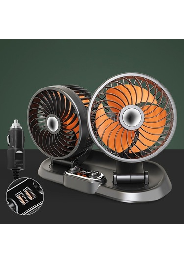 F622u Araba Yaratıcı Katlanabilir Döndürülebilir Çift Kafa Elektrikli Soğutma Fanı Çift Usb Şarj Portu, Stil: 24v Çakmak