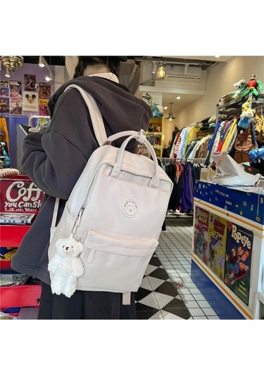 Dancemonkey Sırt Renk Okul Öğrenci Naylon Kadın Düz Çantası Çantası Çanta Beyaz Jl Beyaz