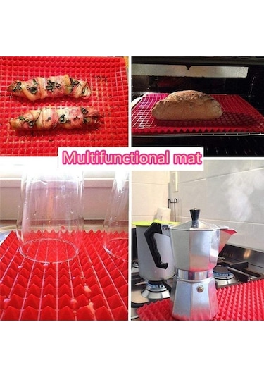 Kırmızı Büyük Kırmızı Piramit Yükseltilmiş Koni Şekilli Silikon Mat Pişirme Ve Kavurma Fırın Izgara Barbekü İçin Süper Yapışmaz Gıda Sınıfı Silikon Kırmızı