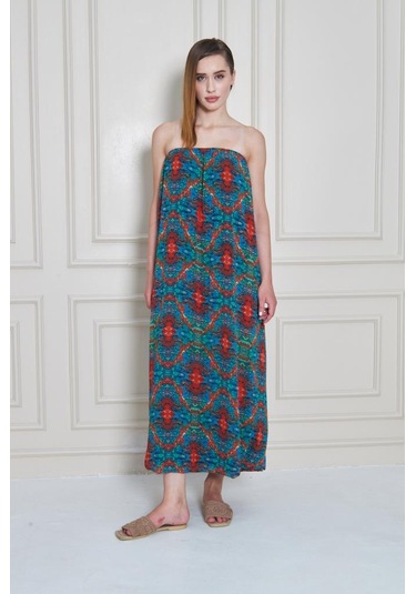 Kadın Straplez Astarlı Şifon Midi Yazlık Elbise 3753374 Lacivert