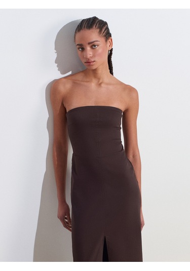 Dilvin 90758 Straplez Elbise-koyu Kahve Koyu Kahve