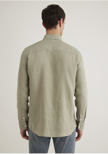 Mavi - Yeşil Keten Gömlek 0211466-71481 Yeşil