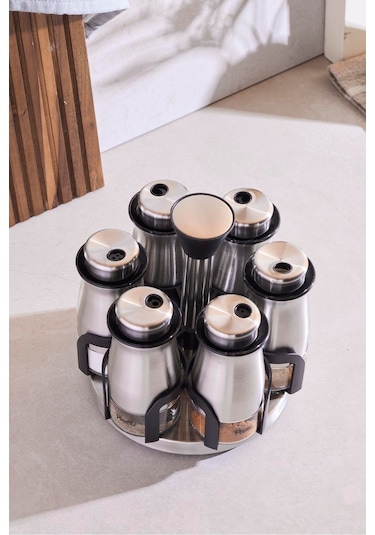Inox 6'lı Dönerli Baharatlık Takımı Seffaf ŞEffaf