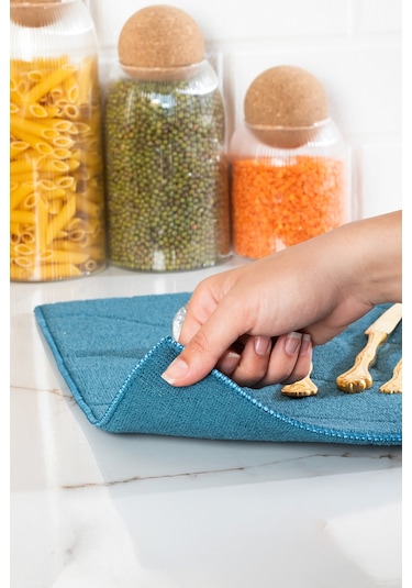 Porsima 3139-2 2li Mikrofiber Tezgah Üstü Kurutma Matı Kurulama Bezi Süper Emici Bulaşıklık Mavi Mavi