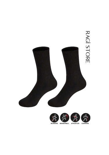 6'lı Beyaz-siyah Tenis Düz Çorap Çok Renkli