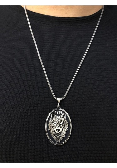 Göktürkçe Türk Yazılı Bozkurt Gümüş Işıklı Kutuda Sevgiliye Eşe Babaya Hediye Kolye